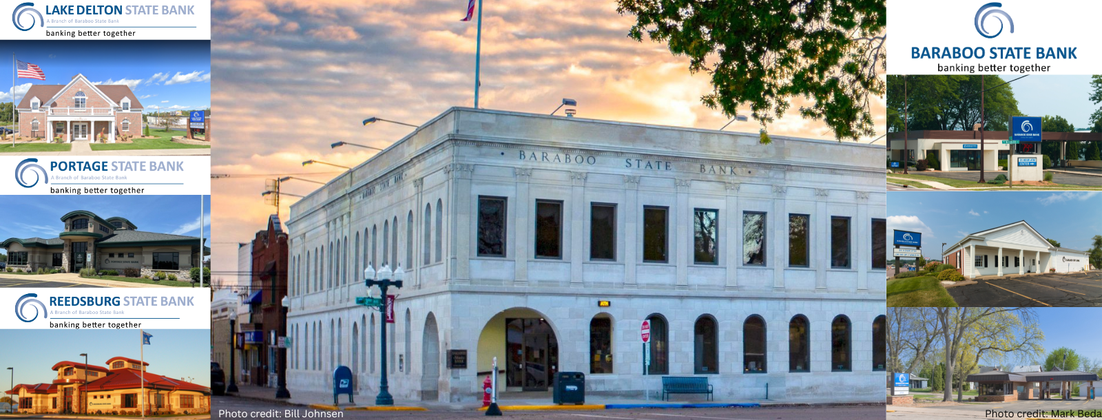 collage picture of 7 branch location exteriors